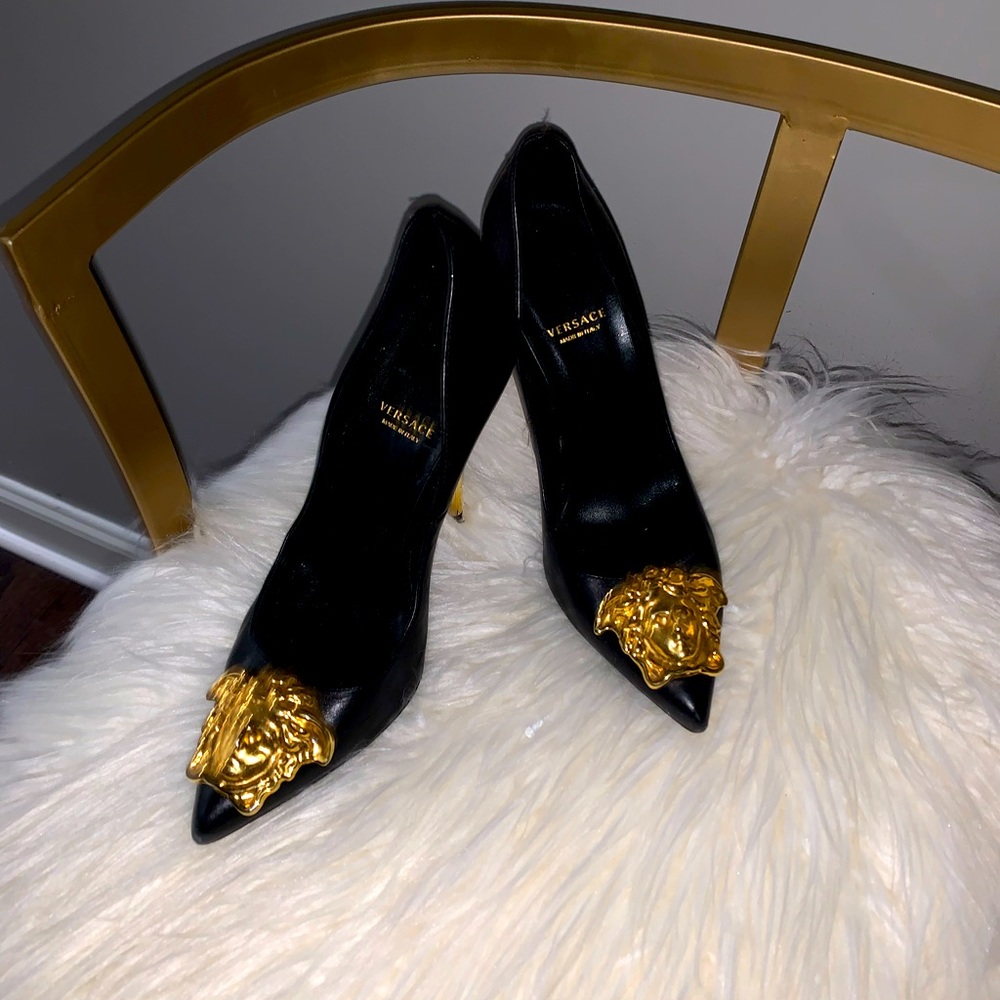 Black and gold Authentic Versace palazzo heels